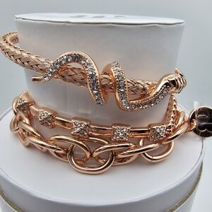 NEW Bomb Party Summer Stacks Bracelets with Diamond CZ SNAKE on Rose Gold $140